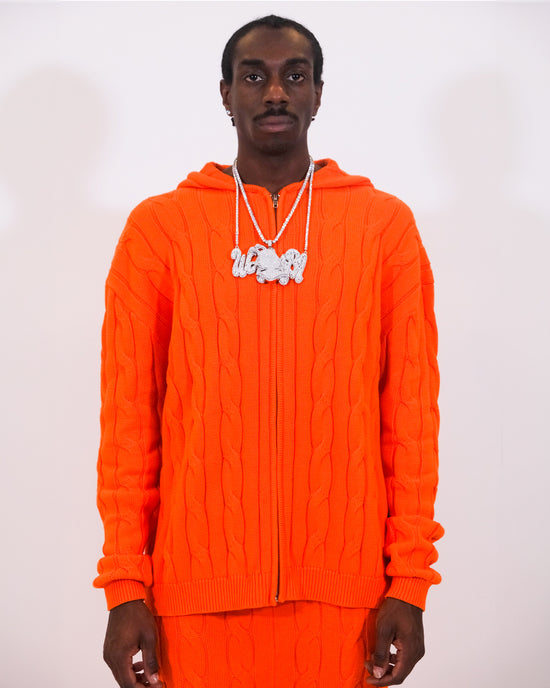 ORANGE CABLE KNIT HOODIE