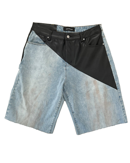 V-Leather Denim Shorts